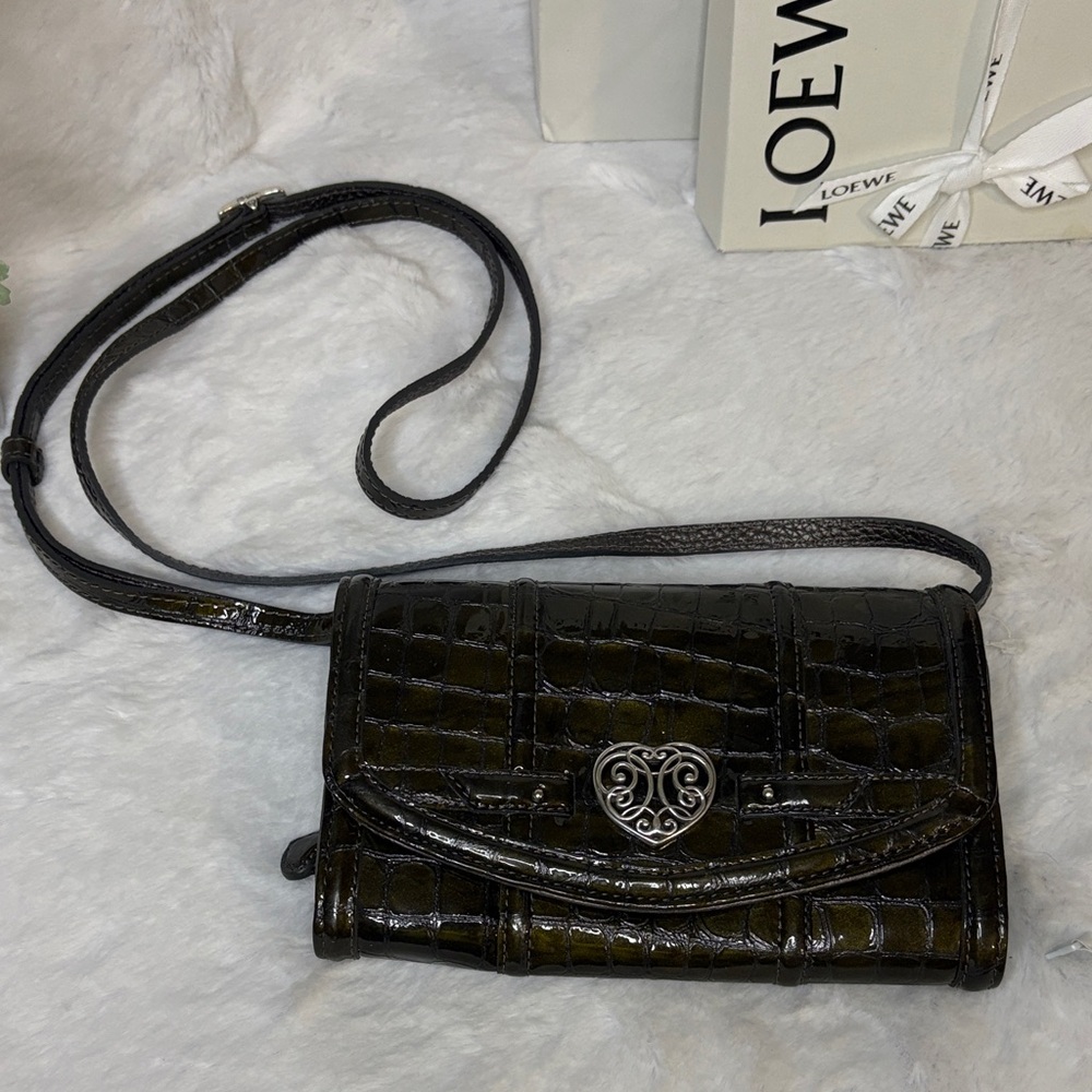 NWOT Brighton Croc-Embossed Olive Green Crossbody/WOC